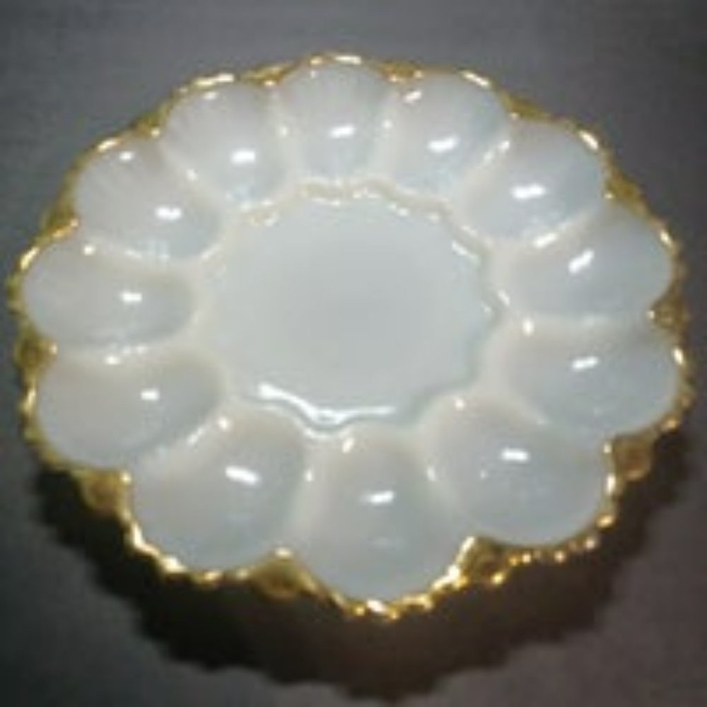 Vintage Anchor Hocking Milk Glass Egg Plate